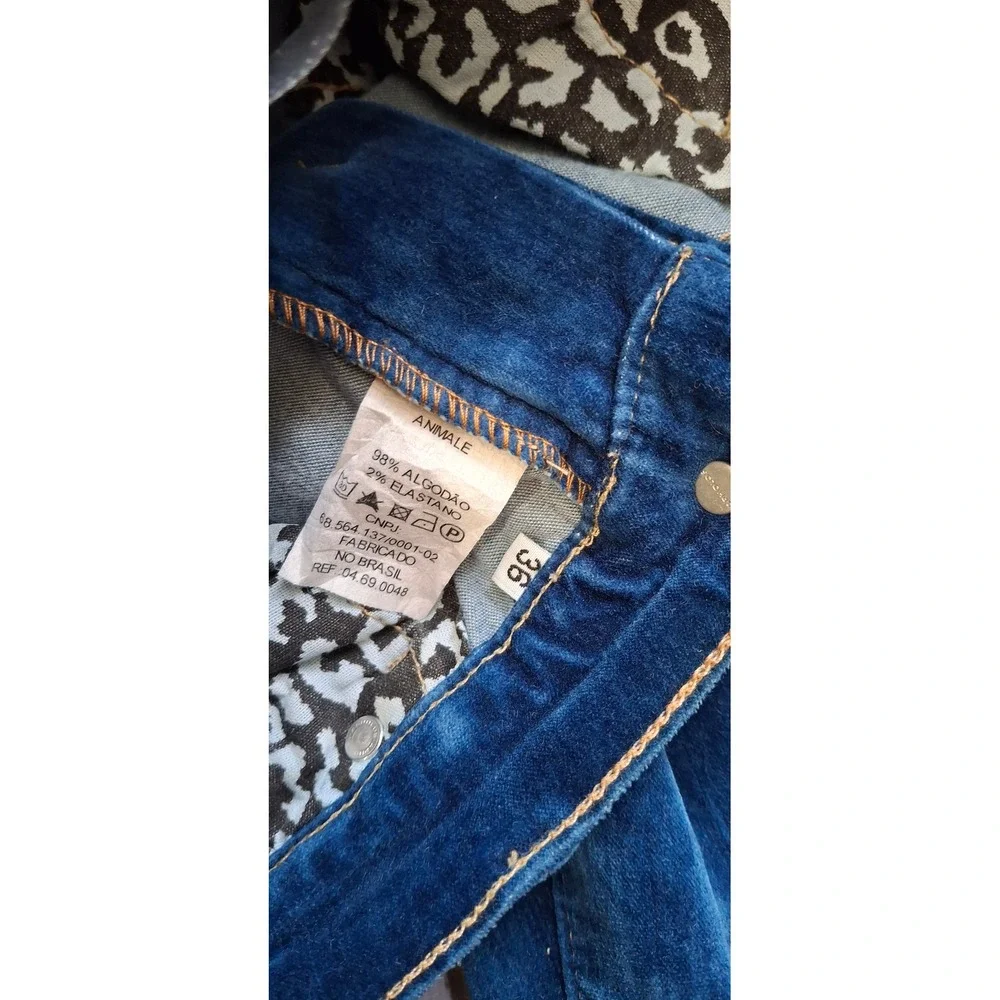Animale Women's Blue Velvet Slim Fit Pants Made in Brazil *See Measurements